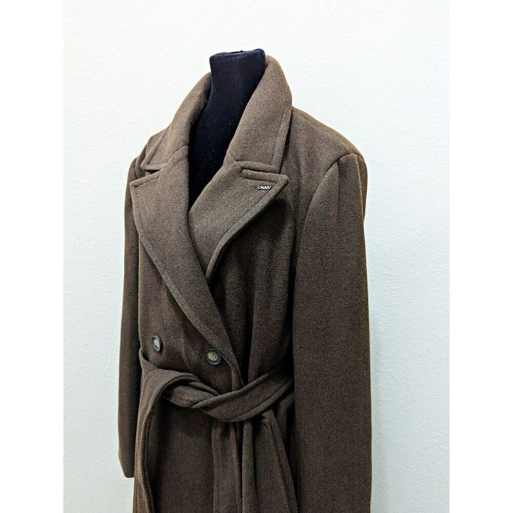 DKNY Women's Notched-Collar Double-Breasted Coat Chocolate Size L (MSRP $350) - Picture 3 of 8